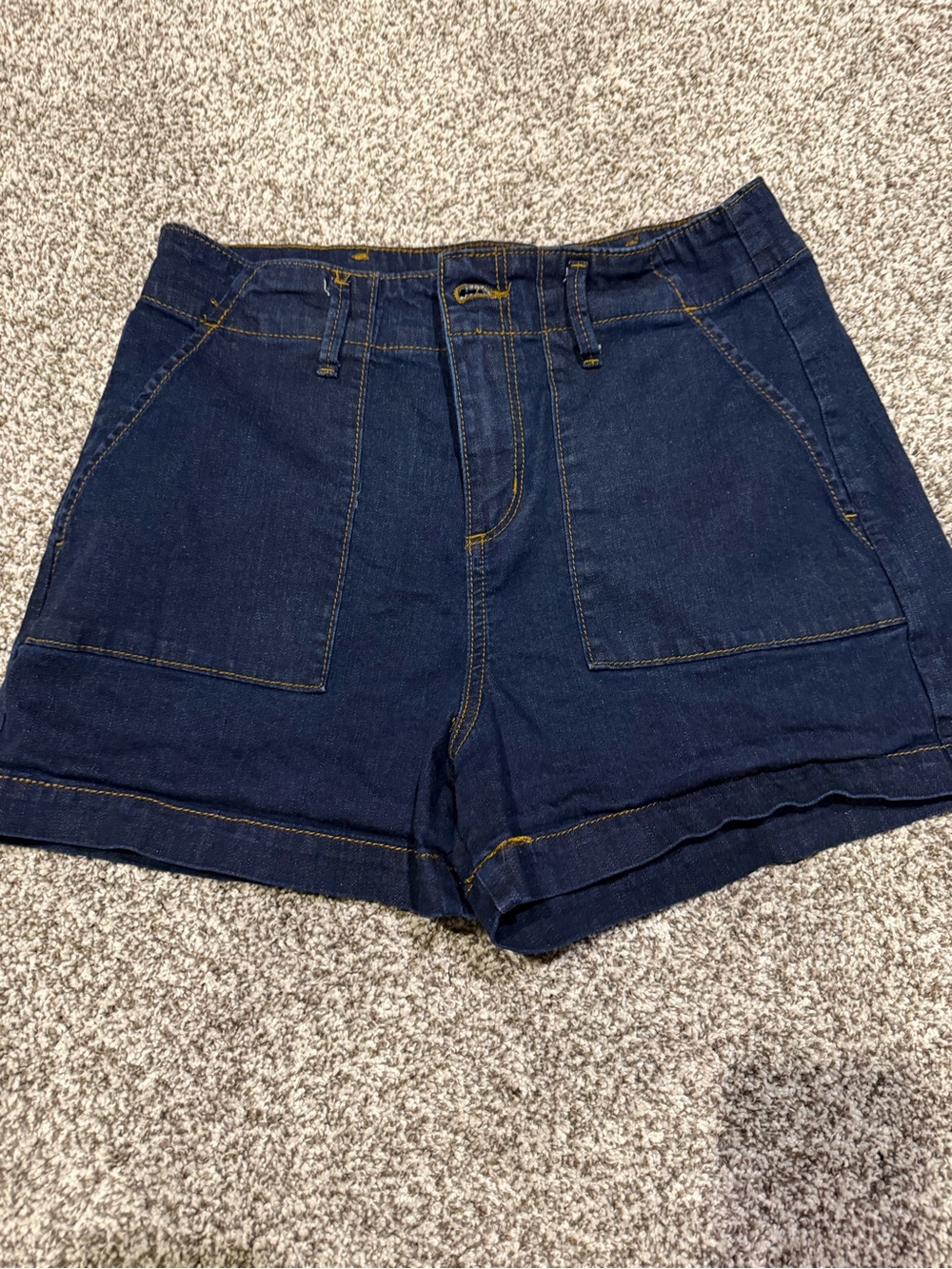 LOFT Dark Blue Denim High-Rise Patch Pocket Shorts